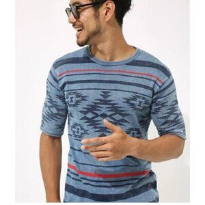AZUL by Moussy Aztec Knit T-Shirt Sweater Blue Red Geometric Size XL